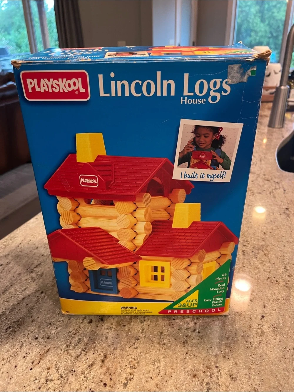 Retro 1990s Playskool Lincoln Logs House Set - Real Wooden Blocks & Original Box
